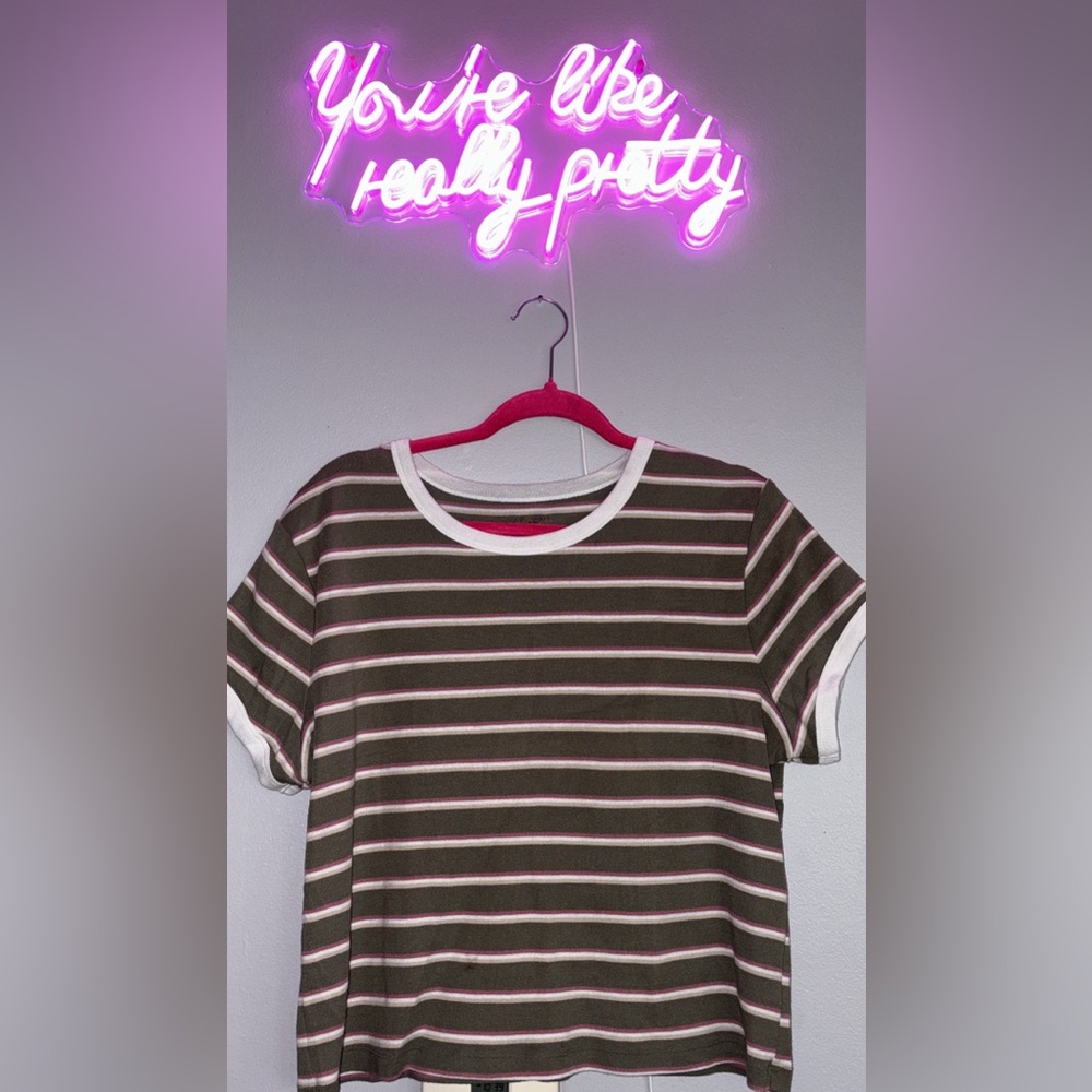 Arizona Jean Company Brown and Pink Striped Tee